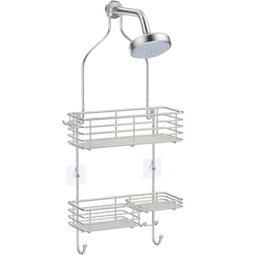 SMARTAKE Hanging Shower Head Caddy, Rustproof Bathroom Shower Shelf Organizer, SUS201 Stainless Steel Over The Storage Rack, for Toilet, Bathroom, Silver - color: 01-Silver