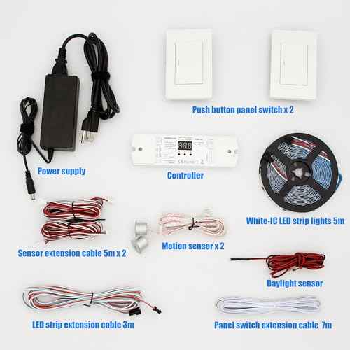 Motion Sensor with Daylight Sensor LED Stair Light Kit KMG-45, 16.4FT Warm White 3000K Cuttable LED Strip Light for Indoor Handrail Stair Lights