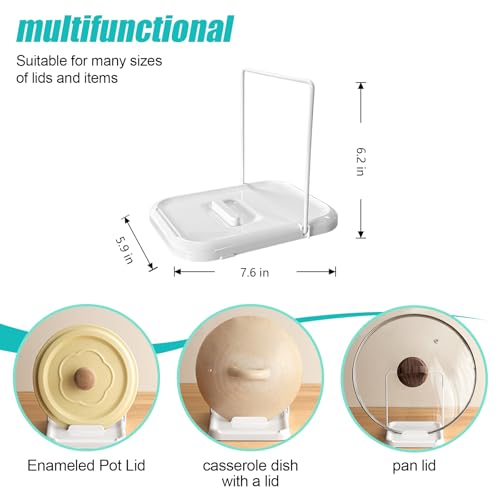 Pot Lid Holder with Spoon Rest for Stove Top and Kitchen Counter, Foldable Pot Lid Organizer with Non-Slip Pads for Lids, Spoons and Spatulas, White