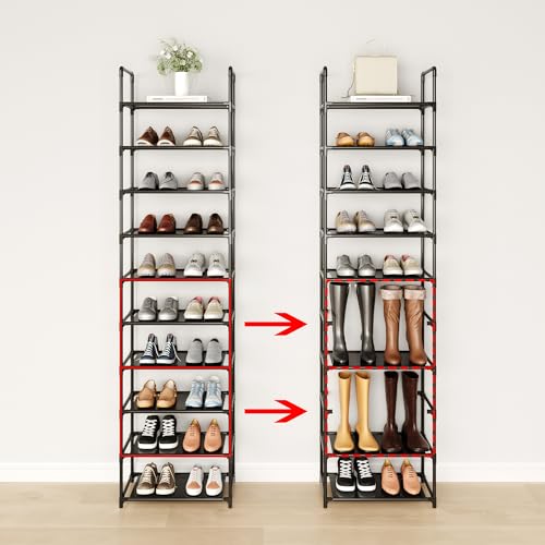 8-Tier Tall Shoe Rack for Closet, Entryway, Adjustable Sturdy Durable Shoe Shelf,Narrow Shoe Stand Organizer (18" W×10" D×58" H,White) - size: 8-Tier-White(18" W×10" D×58" H)