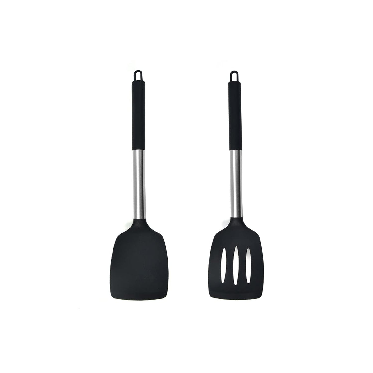 HOIRIX 2Pack Small Silicone Turner High Heat Resistant Slotted Spatula for Fish, Eggs, Pancakes and More (12 IN, Green)