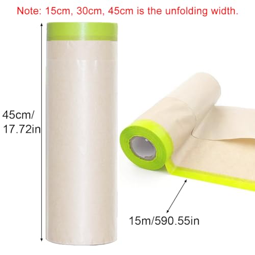 Saycker Pre-Taped Masking Paper for Painting,18inch x 49ft Adhesive Paint Protective Paper Roll,Tape and Drape Painters Paper for Covering Skirting,Frames,Cars and Auto Body