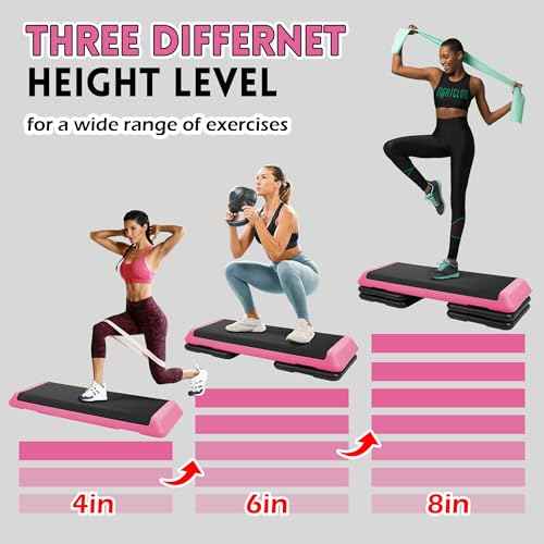 Fitvids 16'' High Step Aerobic Platform with 4 Risers, Exercise Workout Step Platform Adjustable Height 4"-6''-8''-10''-12'' for Home Gym, Fitness Training Workout Aerobics Platform