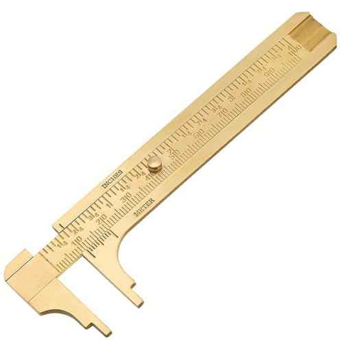 Brass Pocket Caliper with Double Scale Sliding Gauge Bead Measuring Tool Millimeter Gauge Mini Brass Vernier Caliper, Gold Ruler for Measuring Jewelry (100mm), 1 Pack