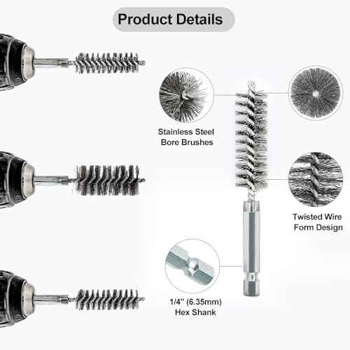 ASNOMY 5Pcs 1" Stainless Steel Bore Brush for Drill,25mm Wire Brush Bore Cleaning Brush Set for Power Drill Cleaning, Abrasive Wire Brush with 1/4" Hex Shank