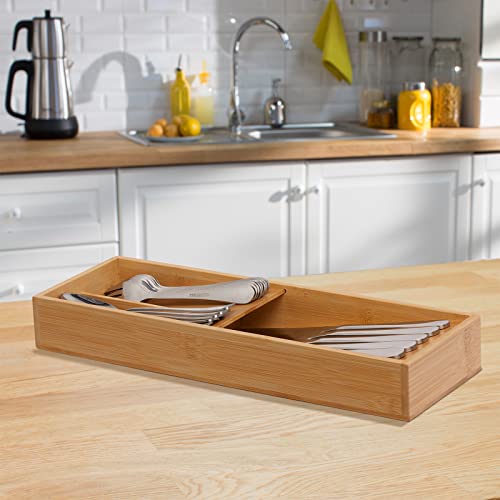 guiogc Bamboo Silverware Drawer Organizer, Kitchen Cutlery Tray,Utensil Holder for Spoons, Forks, Knives in Kitchen - size: Small