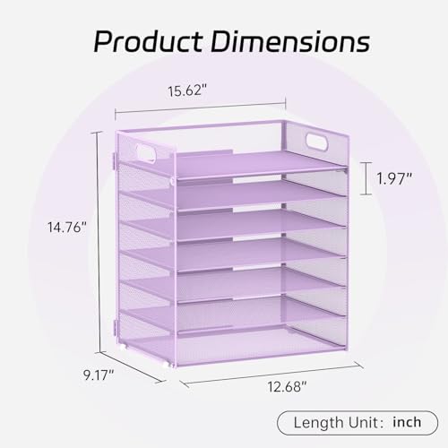 7 Tier Paper Organizer - Mesh Desktop File Holder with Handles for Office School Desk, Black (Purple) - color: Purple