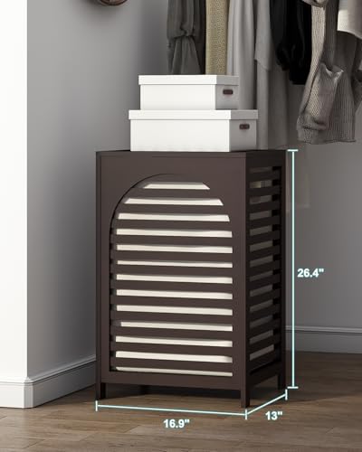 Laundry Hamper, 22.5 Gallon (85L) Bamboo Wood Clothes Laundry Basket with Lid and Handles, Removable Liner (Brown, Large) - color: Brown, size: Large
