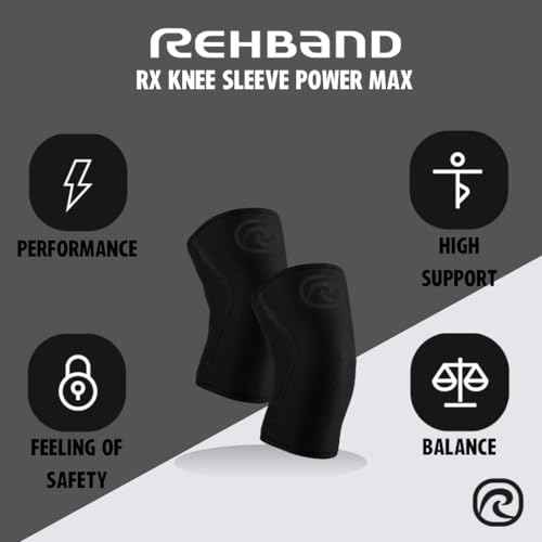 Rehband Rx Knee Sleeve Power Max, 1 piece, knee support 7mm neoprene, strongman, heavy lifting, longest knee sleeve, Colour:Carbon/Black, Size:XL