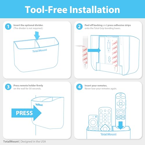 TotalMount Hole-Free Remote Holder – Eliminates Need to Drill Holes in Your Wall (Premium White Holder for 2 or 3 Remotes) - color: Standard White