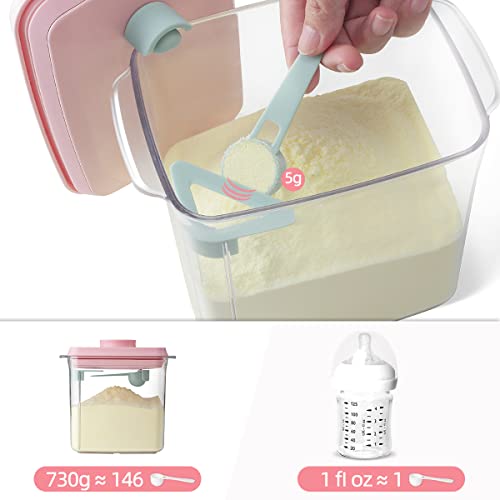 Ankou Formula Container - 1700ml Airtight Formula Dispenser One Button Handy Milk Powder Container BPA-Free Storage Containers with Scoop and Scraper Transparent 730g - color: 1700ml Pink