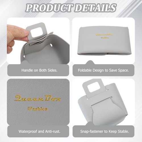 Foldable Storage Basket Bin PU Leather Desktop Organizer Box Gray Small Catchall Basket Rectangle Tray Double Handles for Entryway Bedside Dresser End Table Cosmetic Jewelry Key Wallet - color: Gray