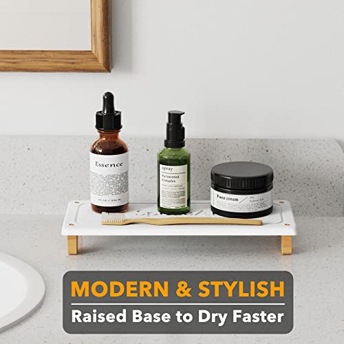 SpaceAid DryingNeat Sink Organizer, Instant Dry Sink Caddy Organizers, Kitchen Sponge Soap Holder Dispenser, Countertop Fast Drying Rack (Bamboo Feet, White) - color: White