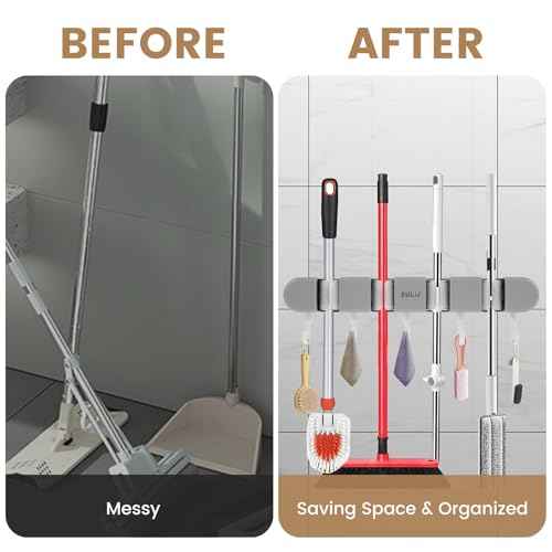 3PCS Broom Mop Holder with Hooks Wall Mounted Broom Storage Rack No Drilling Self-Adhesive Mop Broom Organizer Mop Holder Hanger for Bathroom Office Kitchen Closet Garage,Grey (3)