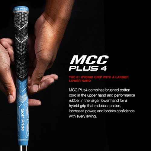 Golf Pride MCC Plus4 Golf Club Grip - All-Weather Hybrid Grip with Larger Lower Hand - Brushed Cotton Cord & Pebbled Texture - Purple/White