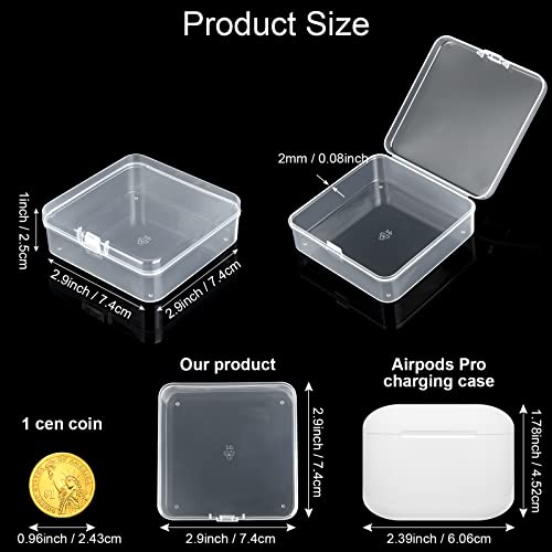 SATINIOR 100 Pcs Clear Plastic Beads Storage Containers Box Small Clear Boxes with Hinged Lid Plastic Case Mini Square Arts Crafts Storage Organizers for Small Items(2.9 x 2.9 x 1 Inch) - size: 2.9 X 2.9 X 1 Inch