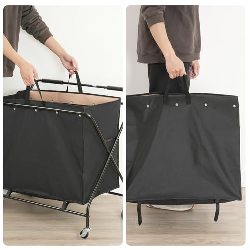 HOOBRO 172L Collapsible Laundry Basket with Wheels and Handle, Rolling Laundry Cart with Removable Liner Bag, Folding Laundry Hamper for Laundry, Bathroom, Bedroom, Black BB13XY01