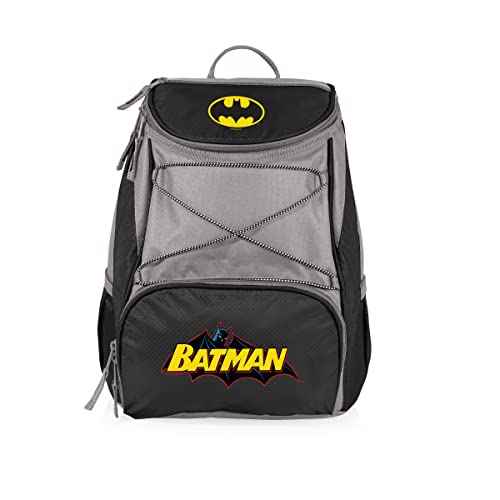 Picnic TIME DC Comics Batman PTX Backpack Cooler, Soft Cooler Backpack, Insulated Lunch Bag, (Black with Gray Accents)