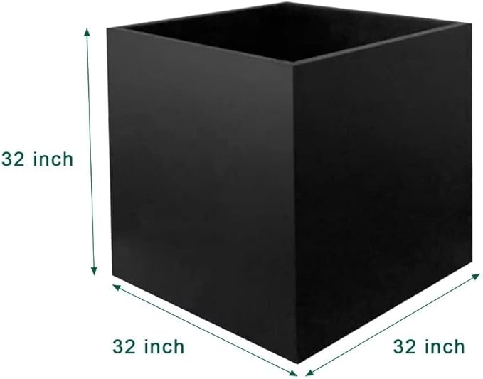 Galvanized Steel Planter Box Black Metal Planter Large Square Indoor Outdoor Planters Cube Steel Heavy Duty Flower Pot 32Inch Powder Coating Modern Commercial Residential for Patio, Yard, Garden