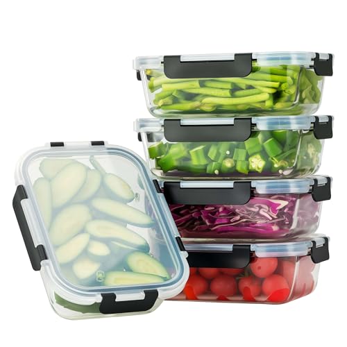 5-Piece Set, 36 oz Glass Meal Prep Containers with Snap-Lock Lids, Airtight Lunch Containers, Microwave, Oven, Refrigerator & Dishwasher Safe,Black - color: Black, size: 5pack-36oz-Black