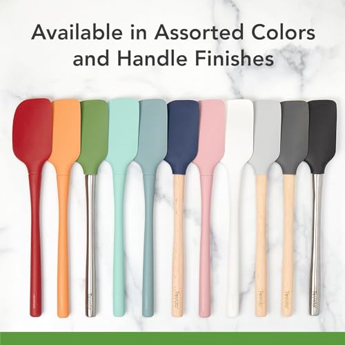 Tovolo Flex Core Jar Scraper With Wood Handle Long Silicone Spatula For Peanut Butter Jelly Jars, Heat Resistant BPA Free Long Handle Jar Spatula for Scraping Spreading Aqua Seafoam Green