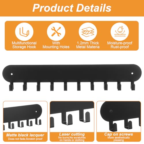4 Pack Key Holder Wall Mount, Metal Key Chain Organizer with 10 Hooks, Heavy Duty Iron Keys Rack for Living Room, Kitchen, Garage, Office, Hallway (Black)