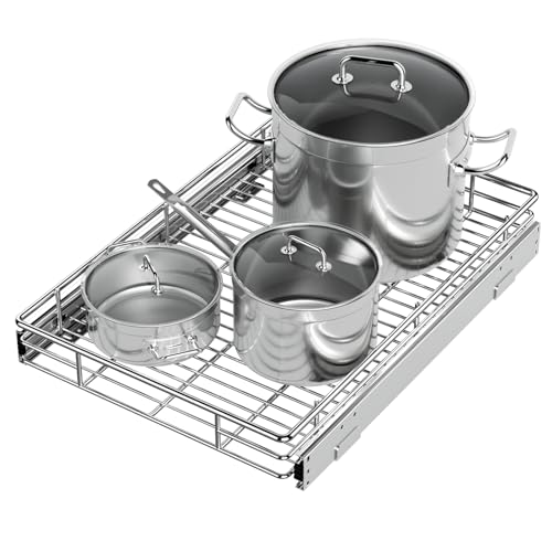 ZOINLIY Pull Out Cabinet Organizer, Versatile Slide Out Kitchen Organizers and Storage,Heavy Duty Drawer Cupboard Storage Basket, Smooth Sliding, Chrome Finish,14.8" W x 21" D - size: 14.8”W x 21”D (Outside Dimensions)