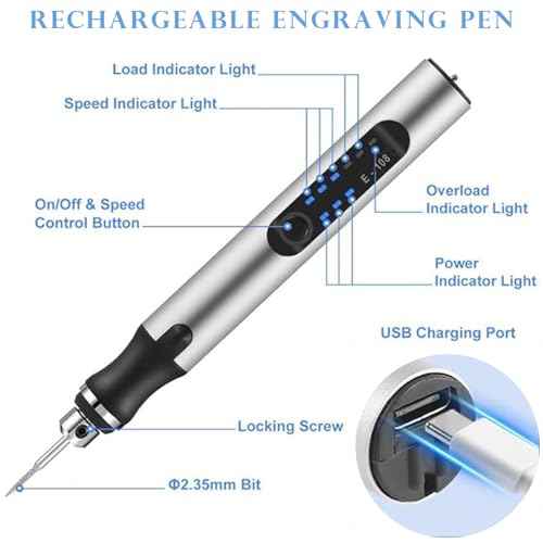 Electric Engraving Pen, 3-Speed Mini Cordless Rotary Tool Kit with 54 Accessories - USB-C Rechargeable for Wood, Metal, Glass, Plastic - Ideal for DIY, Jewelry & Craft Projects