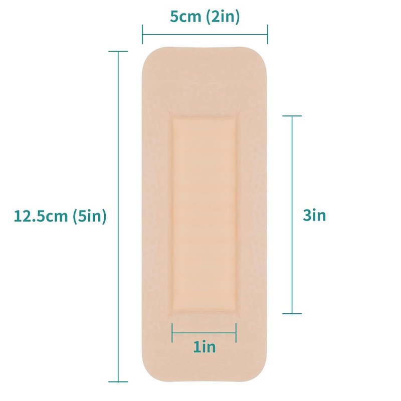 Dimora Foam Wound Dressing 2"x5" Waterproof Silicone Bandages with Adhesive Border, Super Absorbent Breathable Wound Care Products for Sensitive Skin Pack of 5