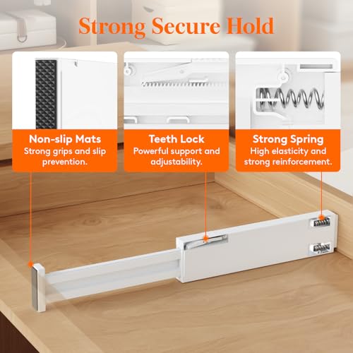 Lifewit 5 Pack 2.36" High Drawer Dividers 40-56cm/16-22 Adjustable Drawer Organizer for Clothes/Utensils, Expandable Drawer Separator in Dresser/Kitchen/Bedroom/Office Organization & Storage White - size: 2.36"H, 16-22"L