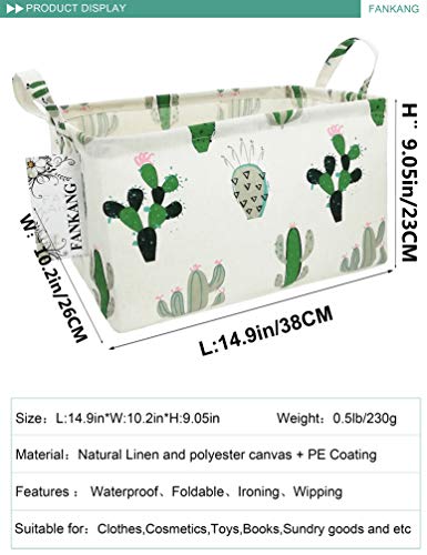 FANKANG Storage Basket,Nursery Hamper Canvas Laundry Basket Foldable with Waterproof PE Coating Storage, Office, Bedroom, Clothes,Toys (L, Rec-Cactus) - color: Rec-Cactus