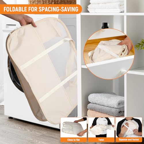 Collapsible Laundry Baskets with Easy Carry Handles, 95L Clothes Hamper for Storage, Foldable Laundry Basket Tear-proof, Large Pop Up Hampers for Laundry, Bedroom, Bathroom, Dorm Beige - style: Beige