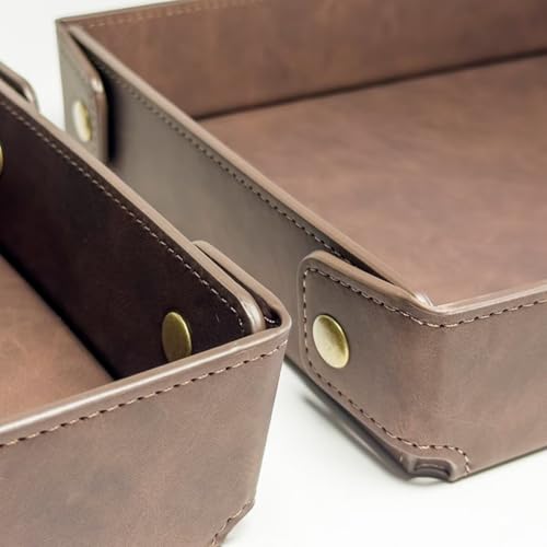 LLmoway PU Leather Valet Tray Nightstand Desk Organizer for Men Women Home Office Phone Watch Jewelry Glasses Keys Coins Storage - color: Coffee Brown