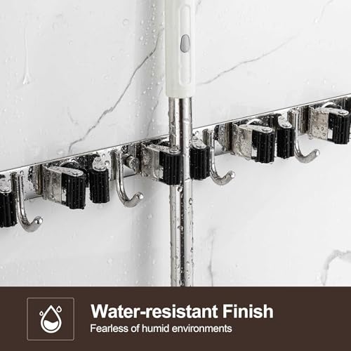 Broom Holder Wall Mount, Stainless Steel Broom Hanger Wall Mount, Heavy Duty Mop and Broom Holder Tool Racks Utility Hooks for Laundry Room Garden Garage, Black (4 Racks and 5 Hooks) - color: Black, size: 1Pack 4R5H