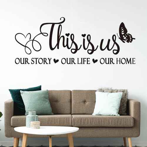 Inspirational Family Quotes Wall Stickers: Home Vinyl Art Wall Decals for Living Room Kitchen - This is Us Our Story Our Life Our Home 23" X 9"