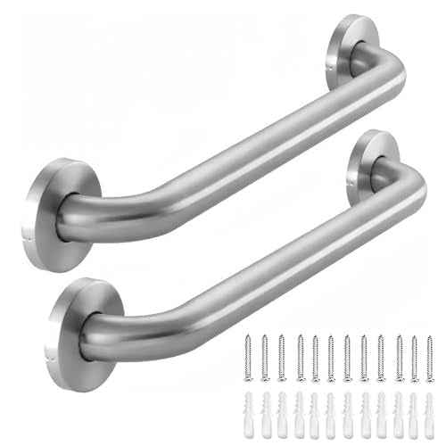 Stainless Steel Bathroom Safety Shower Grab Bar, Anti Slip Bathtubs Grab Bars,Toilet Assist Saft Handle Handrail ADA Compliant 500lbs for Handicap Elderly Senior (Brushed, 12 Inches 2 Pack)