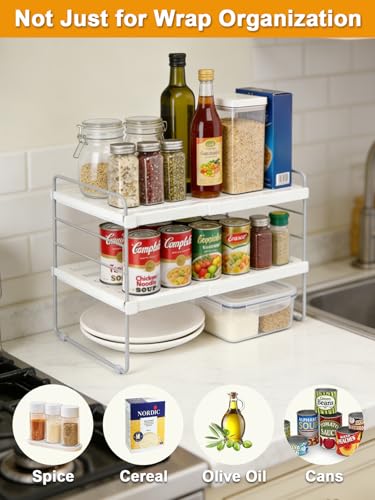 JUPELI Foil and Plastic Wrap Organizer, Expandable Kitchen Pantry Storage, Height Adjustable Cabinet Rack for Kitchen Organization, Aluminum Foil -3 Tier 9.8" to 15.6"L - size: 1 Pack