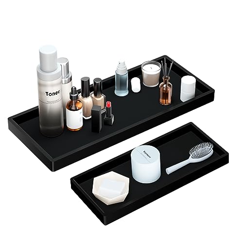BBK Bathroom Vanity Tray- 2 Pack (7.8" and 11.8") Silicone Bathroom Tray for Counter, for Perfume Key Trinket Ring Soap Organization - Black - color: Black (Small & Large)