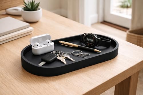 Happitasa Premium 12” x 5” Silicone Vanity Tray | Sink and Surface Organizer with Sturdy Non-Slip Base | Heat Safe, Dishwasher Safe (Grey) - color: Gray