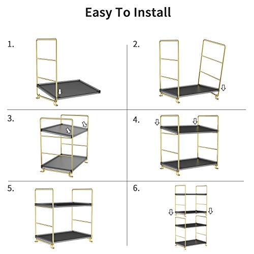 2-Tier Spice Rack Bathroom Organizer Countertop Storage Shelf, Cosmetic Storage Rack Standing Counter Shelf (Gold + Black) - color: Black + Gold