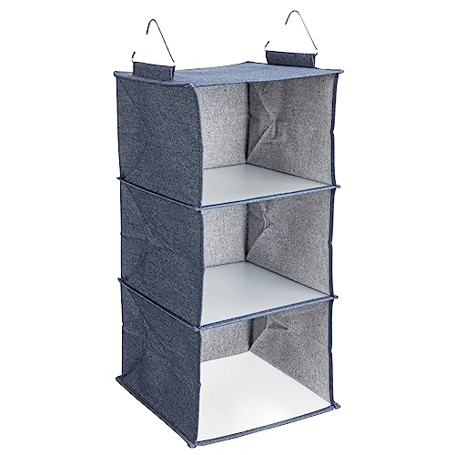 Household Essentials Hanging Cotton Blend Closet Organizer with 3 Storage Shelves, Denim - color: Denim