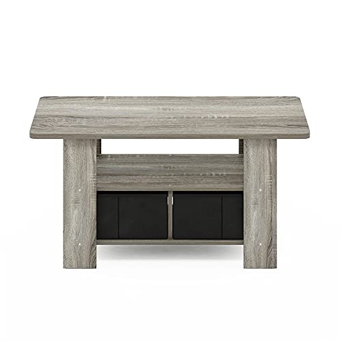 Furinno Andrey Coffee Table with Bin Drawer, French Oak Grey/Black - color: French Oak Grey/Black, style: 2 Bin
