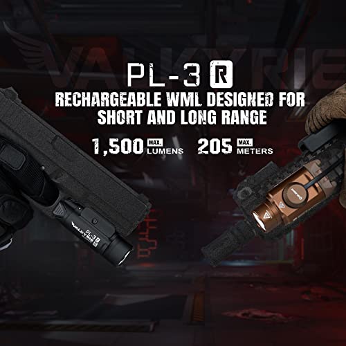 OLIGHT PL-3R Valkyrie Rechargeable Tactical Light, 1500 Lumens Rail-Mounted Weaponlight, LED Flashlight with Built-in Battery, Rail Locating Keys for 1913 Picatinny, GL Style