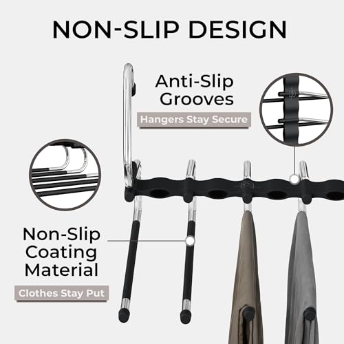 MORALVE Pants Hangers Space Saving - 2 Pack - Non-Slip Multi-Layer Space Saving Hangers - Multifunctional Clothing Rack for Closet Storage - Ideal for Jeans, Trousers, Skirts, Scarves & Slacks (Black) - size: 2 Pack