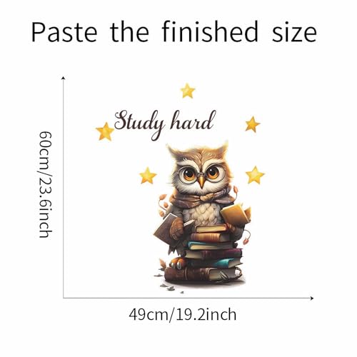 Cute Owl Books Stars Educational Wall Stickers, sacinora Study Hard Reading Corner Wall Decals Removable Vinyl Peel and Stick for Kid Baby Boy Girl Study Room Bedroom Classroom Nursery Art Decor