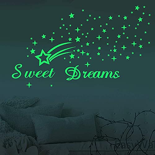 121Pcs Glow in The Dark Ceiling Wall Stickers Stars and Words - Sweet Dreams - Glowing Wall Decor for Kids Nursery Bedroom Living Room