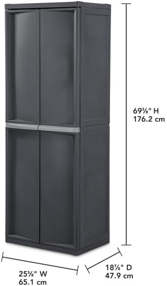 Sterilite 4 & 5 Shelf Plastic Storage Units Bundled with Easy to Assemble Storage Cabinet for Garage, Pantry & Kitchen Organization, 4 Shelves, Gray