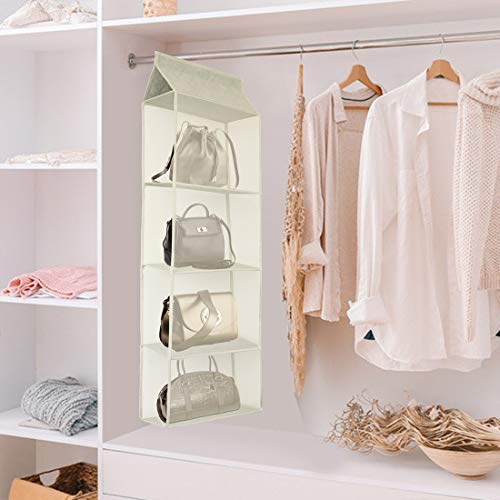 Closet Handbag Purse Holder, Space Saving Hanging Handbag Storage Tote Bag Organizer Holder with 4 Large Heavy-Duty Mesh Shelves for Wardrobe Closet(Pack of 2 Beige) - color: Pack of 2 Beige
