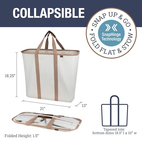 CleverMade Collapsible Laundry Caddy – Foldable Laundry Hamper & Tote, XXL 64L Pop-Up Laundry Basket with Handles, Space-Saving Laundry Organizer for Home & Travel, 2 Pack - LUXE Cream Herringbone - color: LUXE Cream Herringbone