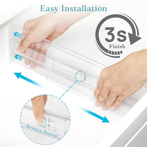 Vtopmart 8 Pack Drawer Dividers for Clothes, 4" High 13"-22" Adjustable Expandable Dresser Drawer Organizer, Clear Plastic Separators for Dresser, Baby Clothing, Underwear, Cosmetic, Toiletries - size: 4" H,13-22" L